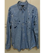 Ralph Lauren Blue Long Sleeve Button Down Shirt Paint Splatter Mens Large - $789.40 MXN