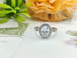 Oval Cut Halo Engagement Ring, Oval Moissanite Wedding Ring In 925 Silver Gift  - £78.41 GBP