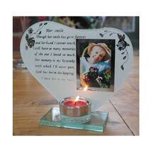 Her smile - Inspirational poem, candle and photo holder glass memorial p... - $35.00