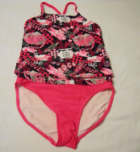 Op Girl SwimSuit Tankini Set Swimwear L 10-12 Pink Multi UPF 50+ - $11.98