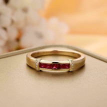 0.65CT Princess Cut Simulated Ruby Band Ring925 Silver Gold Plated - £89.54 GBP