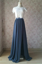 Gray Long Chiffon Skirt Outfit Women Side Split Chiffon Skirt for Wedding image 5