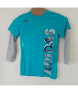 ADIDAS Boy&#39;s/ Girl&quot;s  Logo T shirt Turquoise  size L - £11.76 GBP