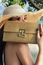 Beige Woven Metal Clasp Flap Handbag - $15.41