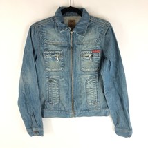 EK Jeans Womens Denim Jacket Full Zip Pockets Vintage Retro Trucker Y2K M - £19.19 GBP