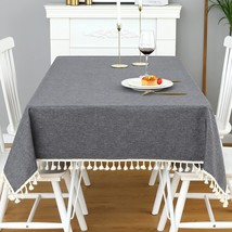 Rectangle Tassel Tablecloth Washable Waterproof Wrinkle Free Table Cloth Solid C - £45.65 GBP