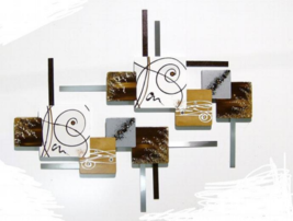 Stylish White &amp; Brown Contemporary 2pc square wall hangings Wall Sculpture Art69 - £199.37 GBP