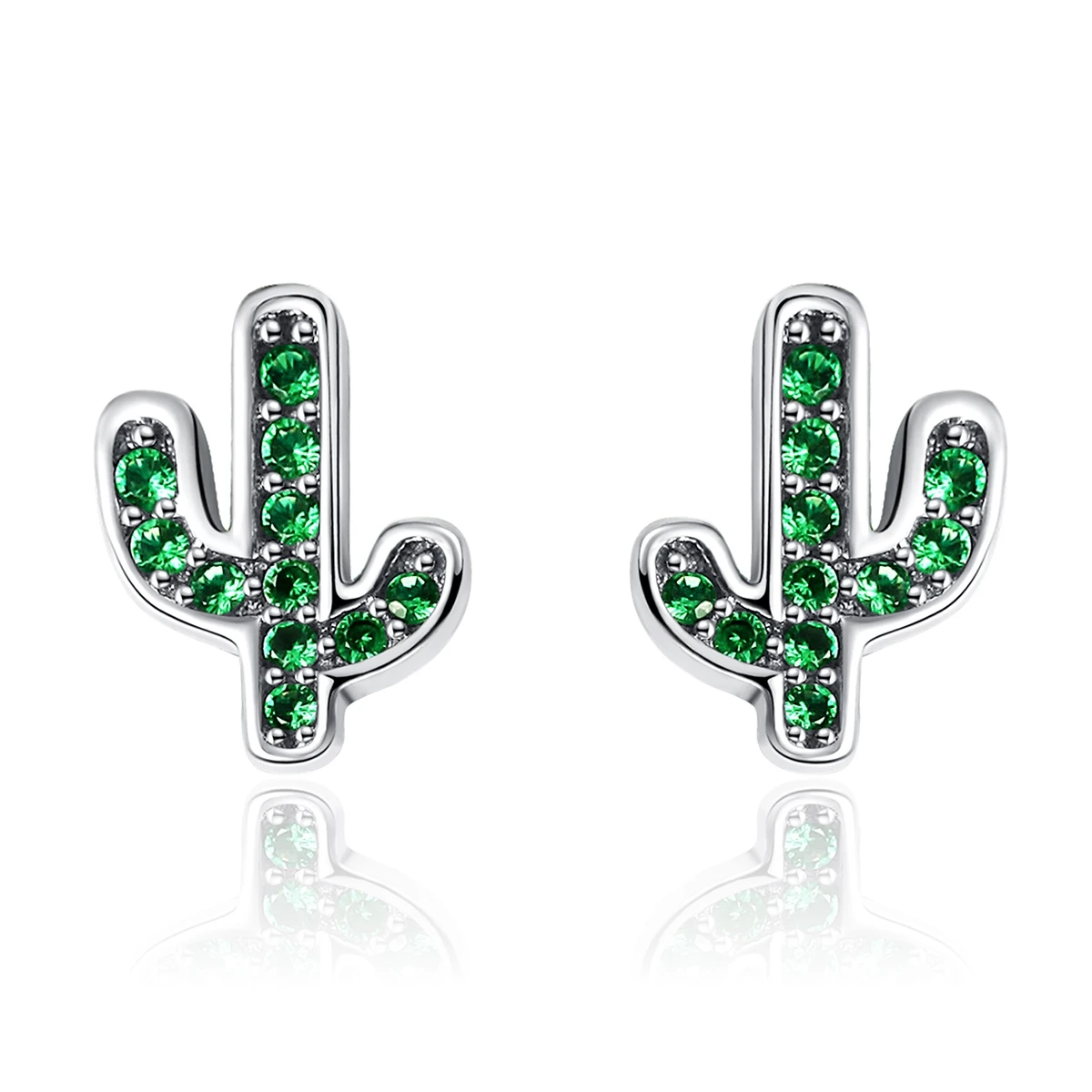 Hot Sale 925 Sterling Silver Dazzling Green Cactus Crystal Stud Earrings for Wom - $22.86