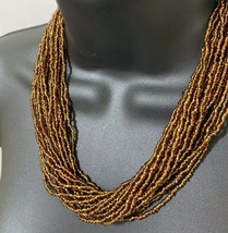 Vintage Seed Bead Necklace Copper Bronze 15 inch 38 cm Multistrand - £15.53 GBP