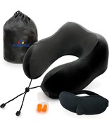 Black 100% Memory Foam Travel Pillow, Airplane Pillow with Eye Mask &amp; Ea... - £13.44 GBP
