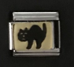 Black Cat Halloween Italian Charm Enamel Link 9MM K23 - £10.61 GBP