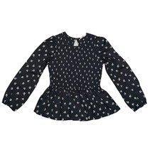 Marine Layer Gabrielle Smock Top Black Modern Ditsy Peplum Blouse - Size... - £20.04 GBP