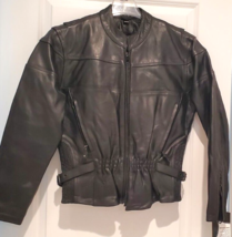 Barney&#39;s Leather Black Heavy Leather Motorcycle Jacket Size M Zip Out Liner - $112.05