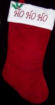 Christmas Stocking HO HO HO Holly NEW Metallic Red Green White - $11.64