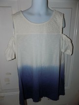 Justice Off White/Blue Tye Dye Shirt w/ Cutout Shoulders Size 12 Girl&#39;s EUC - $16.79