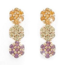 0.28ctw Peridot Citrine &amp; Amethyst Gemstone 10K Yellow Gold Drop Earrings - £99.61 GBP