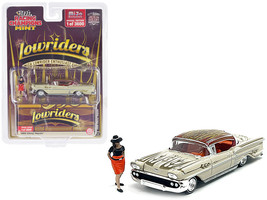 1958 Chevrolet Impala Lowrider Beige w Graphics Orange Interior w Diecast Figure - £21.64 GBP