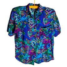 Vintage Colorful 1980&#39;s Button Down Shirt With Shoulder Pads Best Americ... - £15.81 GBP