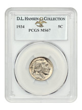 1934 5C PCGS MS67 ex: D.L. Hansen - $4,461.03