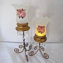 Tabletop Tea Lite Candle Holders Metal Gold Tone w Beads Floral Votive Cup Set 2 - £20.05 GBP