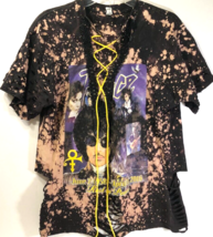 Prince Rest in Peace 2016 Women&#39;s Black Distressed Holes Tie Dye T-Shirt L - £59.31 GBP