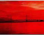 Sunset View Mackinac Bridge Mackinac Island Michigan MI Chrome Postcard A11 - $2.92