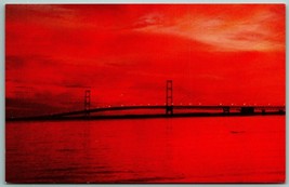Sunset View Mackinac Bridge Mackinac Island Michigan MI Chrome Postcard A11 - £2.29 GBP