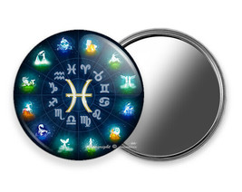 Pisces Zodiac Horoscope Lucky Astrology Sign New Pocket Purse Makeup Mirror Gift - £12.42 GBP+