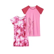 Wonder Nation Girls Short Sleeve Pajama Nightgown 2 Pack Tie Dye Unicorn, Sz XS - £6.35 GBP