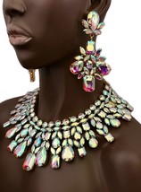 Luxurious Aurora Borealis Crystals Evening Cleopatra Bib Statement Necklace Set - $69.35