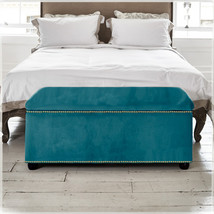 Velvet Upholstered Ottoman Storage Box Bedroom Footstool Blanket Toy Box  - £108.17 GBP