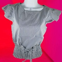 Womens 3 Hearts Top Blouse Blue White Stripes Stretch Mid Cotton Blend M... - $56.04 MXN