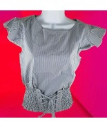 Womens 3 Hearts Top Blouse Blue White Stripes Stretch Mid Cotton Blend M... - $56.04 MXN