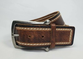 Levi&#39;s Vintage Two Tone Brown Genuine Leather Stitching Detail Belt Women Size M - £35.04 GBP