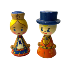 Russian Wooden Dolls Hand Painted Vintage USSR 3.25&quot; H Orange Man Tophat Folkart - £20.04 GBP