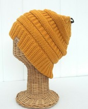Women&#39;s Solid Dark Yellow Knit Winter Beanie Hat Soft Stretch Baggy Cap # L - £6.50 GBP