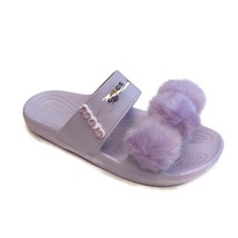Crocs Classic Fur Sure Slip On Sandals Womens Size 9 Comfort Shoes Lavender - $39.54