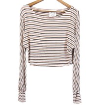 Sadie &amp; Sage Womens M Crop Top Long Sleeves Ribbed Striped Cream Blue Tan Rust  - £14.85 GBP