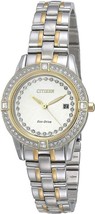Citizen Eco-Drive FE1154-57A Two Tone Silver Dial Womens Crystal Dress Watch - £120.64 GBP
