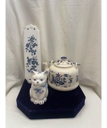 Blue Onion Teapot, Blue and White Door Push &amp; Cat Creamer - $40.00