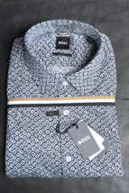 Hugo Boss Men&#39;s C-Hal Kent Casual Fit Navy Check Cotton Dress Shirt 40 15.7 - $65.42