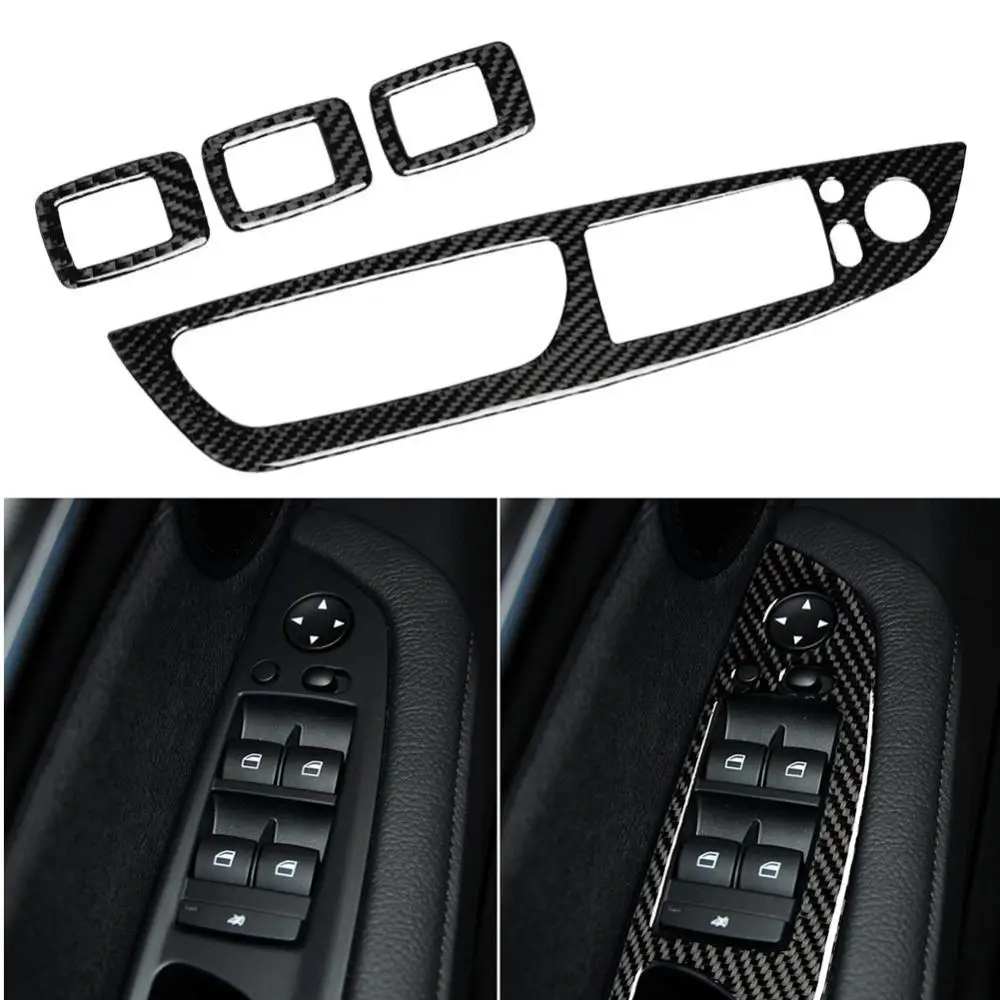 4Pcs Auto Carbon Fiber Window Lift Panel Switch Frame Stickers Car Interior - £16.82 GBP