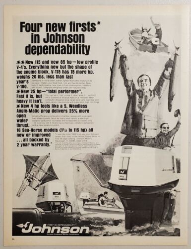 1969 Print Ad Johnson V-115 & 85-HP Outboard Motors Fishermen With Huge Fish - $17.65