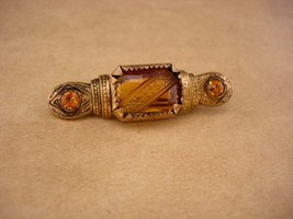 Antique Victorian bar Brooch - Golden topaz intaglio glass lapel pin - V... - $125.00