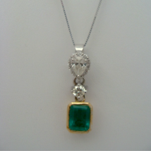 2 Ct Emerald &amp; Diamond Pendant Necklace 18K Yellow Gold Finish. - £91.77 GBP