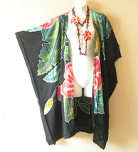 CM15 Floral 38&quot; Midi hand Painted Kimono Plus Cover Up Duster Cardigan -... - £23.51 GBP