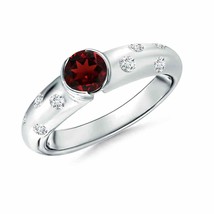 ANGARA 5mm Natural Garnet Ring with Diamond Accents for Women in 14K Gold - £751.03 GBP