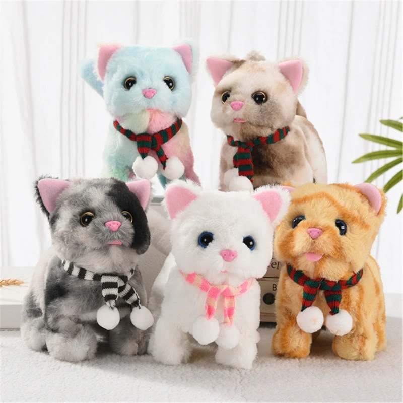 Stuffed Animal Meowing Walking Cat Tail Wagging Electric Plush Toy Great Gifts - £12.57 GBP