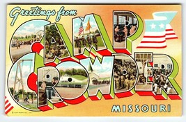 Greetings From Camp Crowder Missouri Large Letter State Postcard Linen Military - £13.06 GBP