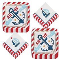 Nautical Boy Baby Shower Party Ahoy Paper Dinner Plates and Luncheon Napkins (Se - £12.39 GBP